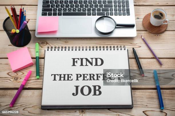 Find The Perfect Job Concept On Work Desk In Office Stock Photo - Download Image Now