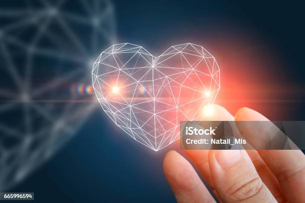 Foto de Forma Abstrata De Coração Na Mão e mais fotos de stock de Tecnologia - Tecnologia, Cuidado, Coração
