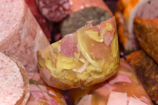 Sliced Traditional Ukrainian Salo Rolls on a Plate