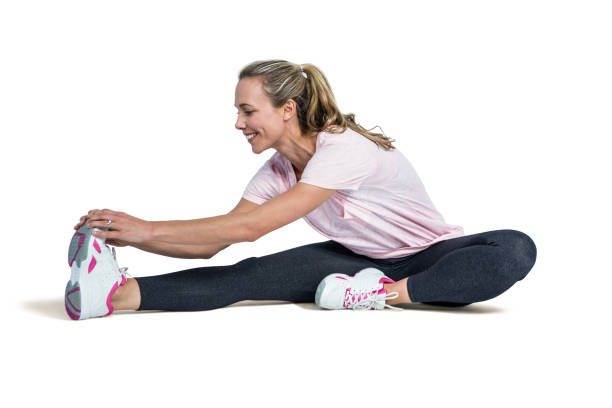 istock Sporty woman exercising over white background 666030524