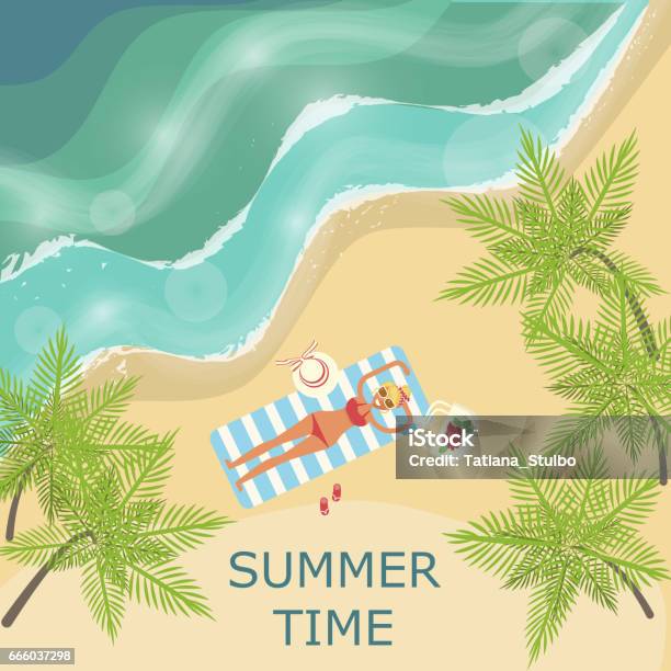 Summer Beach Landscape Stock Illustration - Download Image Now - Backgrounds, Bay of Water, Beach