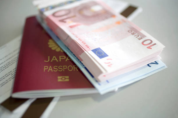 istock Euro bank notes and passports 666044078