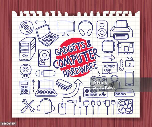 Doodle Computer Hardware Icons Stock Illustration - Download Image Now - Arrow Symbol, Black Color, Blue