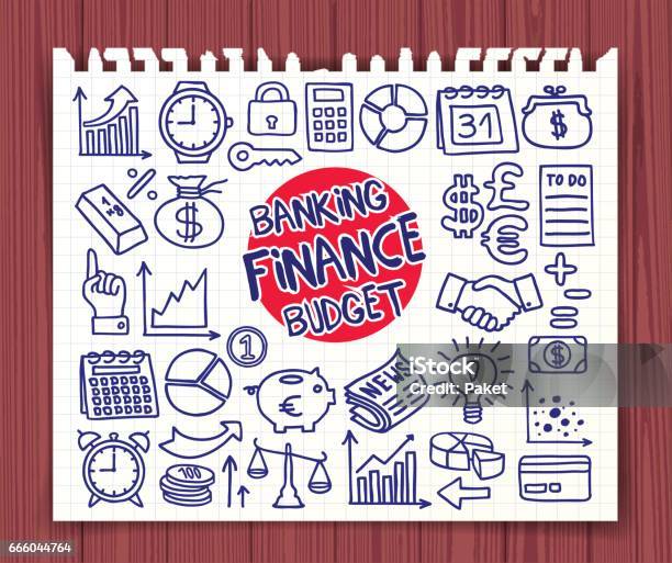 Doodle Finance Icons Stock Illustration - Download Image Now - Black Color, Blue, Border - Frame