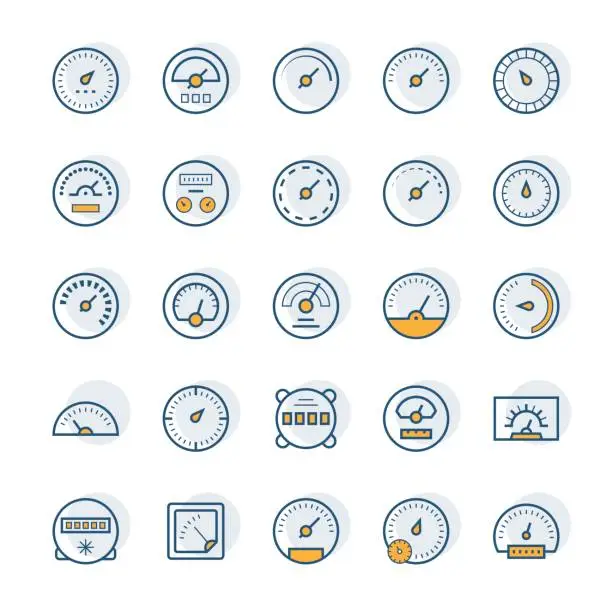 Vector illustration of Meter vector icons in thin line style.
