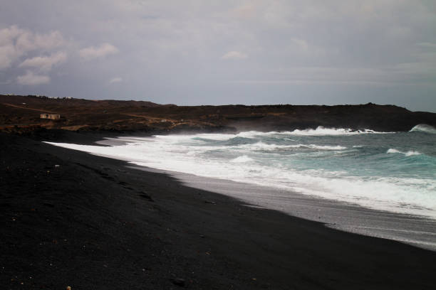 View of the Black sand beach El Golfo, Canary Islands