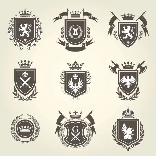 Vector illustration of Knight coat of arms and heraldic shield blazons