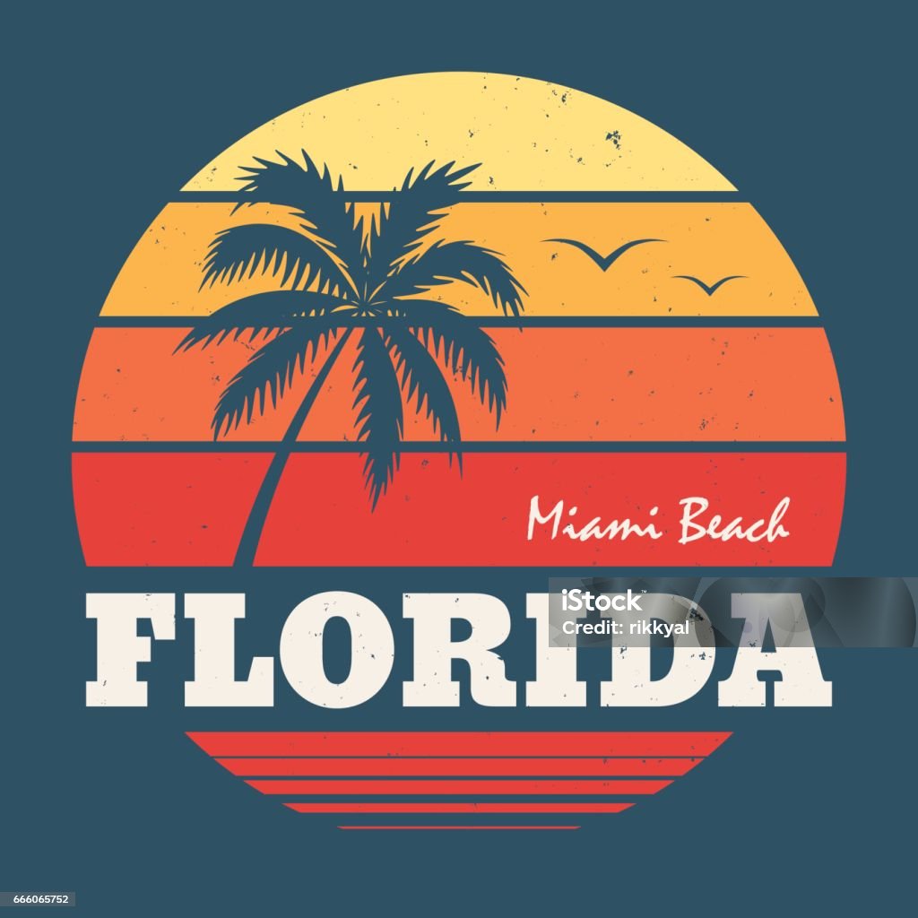 Florida Miami tee print. Vector illustration. Florida Miami tee print. T-shirt design graphics stamp label typography. Florida - US State stock vector