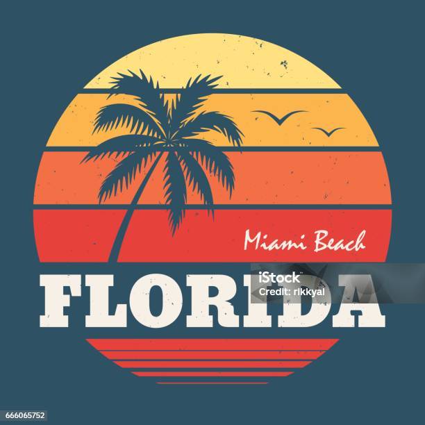 Florida Miami Tee Print Vector Illustration Stock Illustration - Download Image Now - Florida - US State, T-Shirt, Surfing