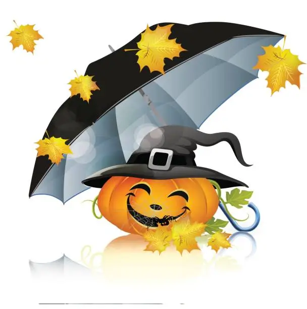 Vector illustration of umbrella and pumpkin