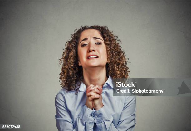 Young Woman Gesturing With Clasped Hands Pretty Please Stock Photo - Download Image Now