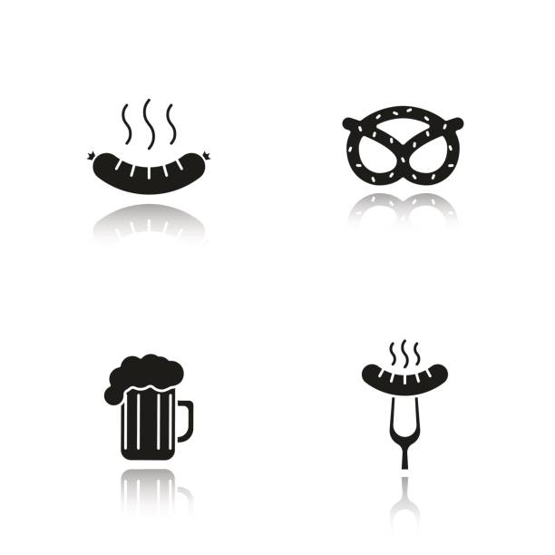 ilustrações de stock, clip art, desenhos animados e ícones de beer snacks icons - bratwurst