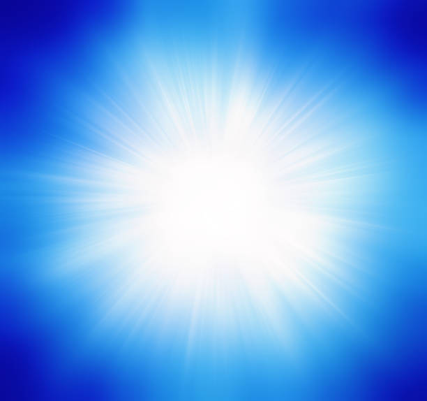 niebieskie letnie światło słoneczne pękło - exploding glowing heat placard stock illustrations