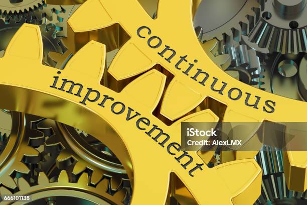 Continuous Improvement Concept On The Gears 3d Rendering Stock Illustration - Download Image Now