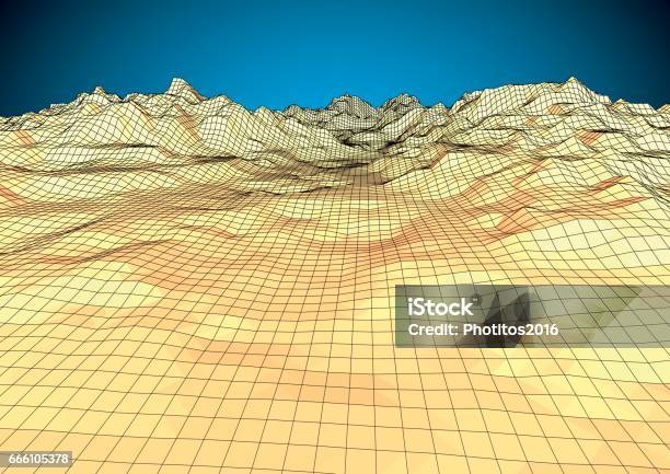 Retro Styled Futuristic Landscape With Mountains Range Stock Illustration - Download Image Now