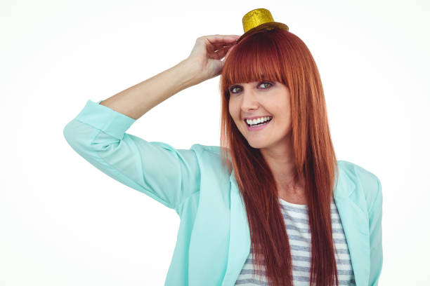 istock Smiling hipster woman wearing hat party 666112164