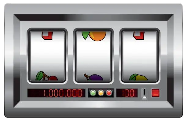 Vector illustration of Slot machine with blank reels to insert your company logo or any text or picture in. Isolated vector illustration on white background.