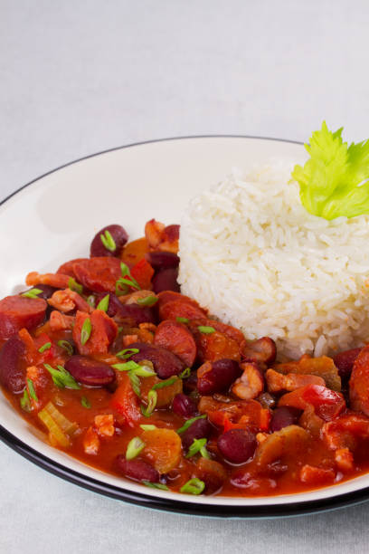 istock Red Beans with Sausages, Pancetta, Celery Stalks and Rice 666119438