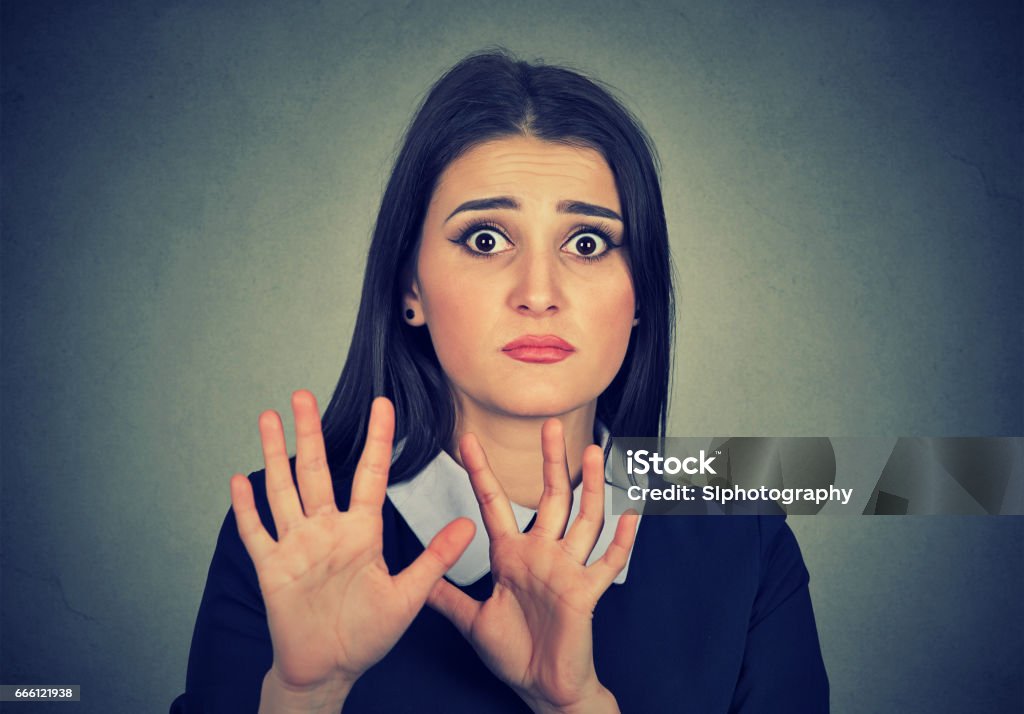 Scared Hand Rised Up Scared Woman Raising Hands Up Afraid To Be Attacked Stock Photo ...