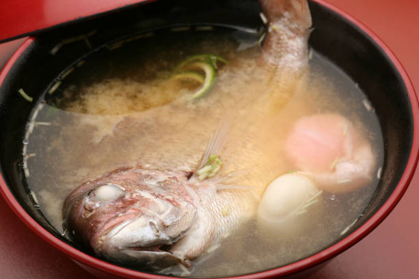 istock Sea bream with red and white round rice cakes with Bowl 666123468