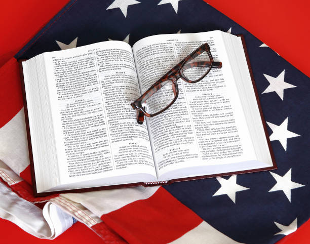 istock Bible, american flag and eyeglass 666125584
