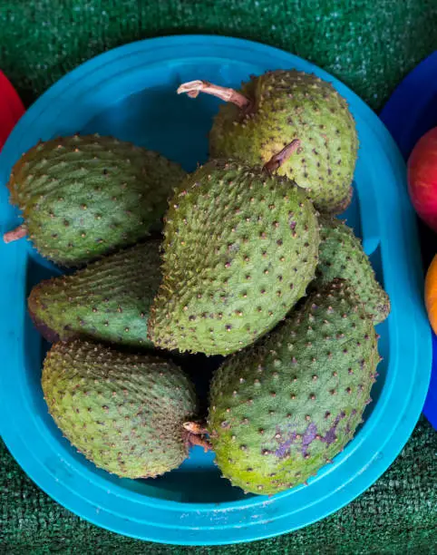 Tropical green fruit at a Hawaii farmers market on the North Shore of Oahu.