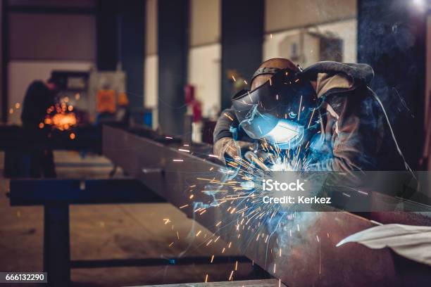 Industrial Welder With Torch Stock Photo - Download Image Now - Welder, Welding, Manufacturing