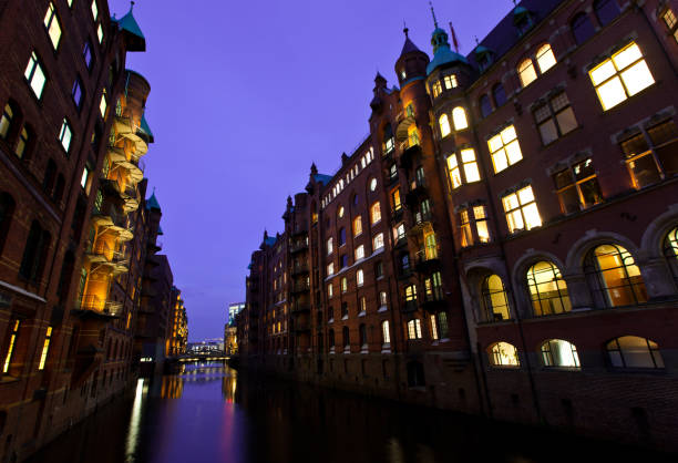 istock Harbour of Hamburg at night. Germany 666132322