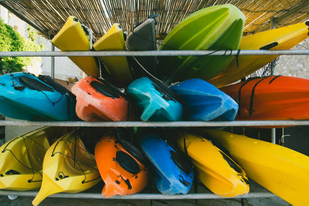 Kayaks on each other. Kayaks heap