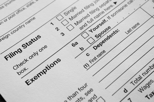 US Income tax return close up filing status and exemptions stock photo