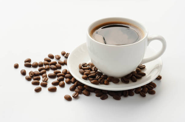 istock Coffee cup and saucer , coffee beans on a white background. 666163936