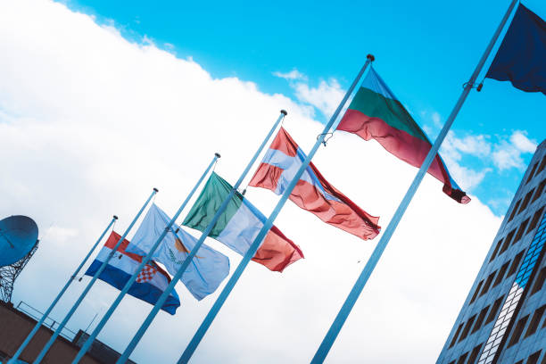 istock Row of flags different nations 666172104