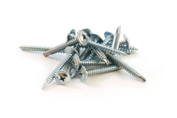 istock Set of metal screws on the white background 666187720