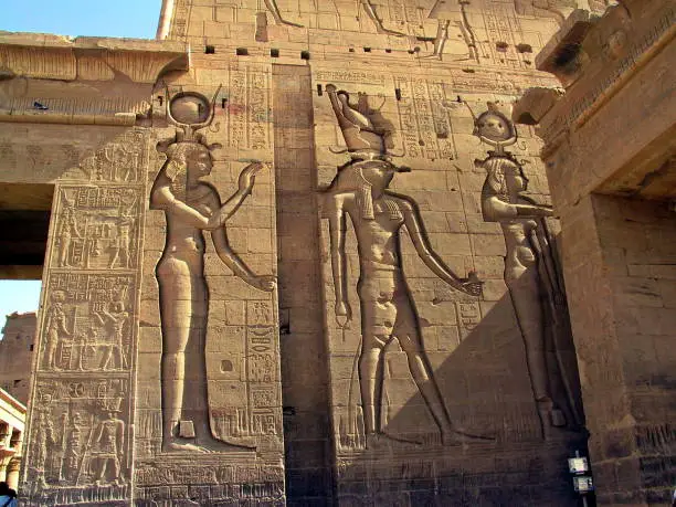 Aswan, Egypt.  Relief at Isis Temple. The left Lady seems to be  

