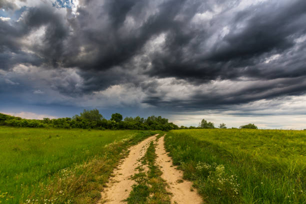 istock Beautiful countryside in Europe, with dramatic storm clouds in spring 666235748