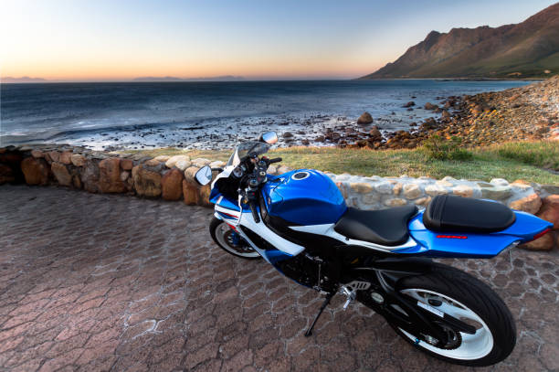 Leros Island, Greece – November 5, 2023: Harley-Davidson on the road and sunny background.