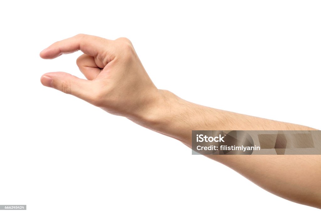 Man hand's measuring invisible item. Isolated on white Hand Stock Photo