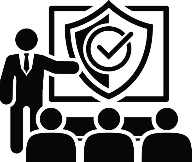 ilustrações de stock, clip art, desenhos animados e ícones de security briefing icon. business concept - conference room sign