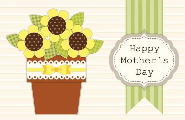 Vector illustration of Cute retro card for Mother's Day with flowers in a pot