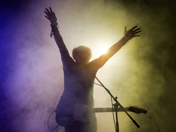 istock Silhouette of guitar player on stage. 666258858