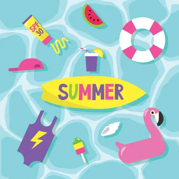 Vector illustration of Summer set: pool party / Flat editable vector clip art