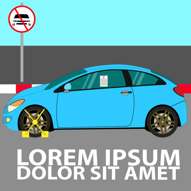 samochód jest zablokowane koło - trapped wheel clamp car land vehicle stock illustrations