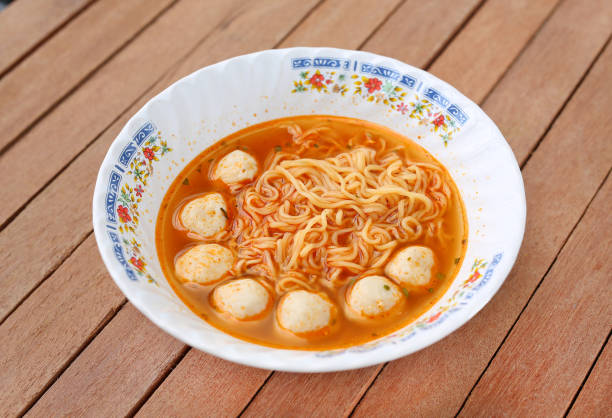 Instant noodles with meat balls.
