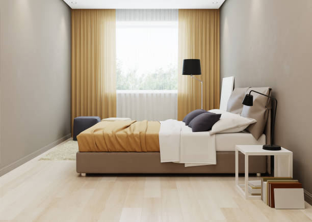 istock Bedroom design in warm tones. 3D rendering. 666276600