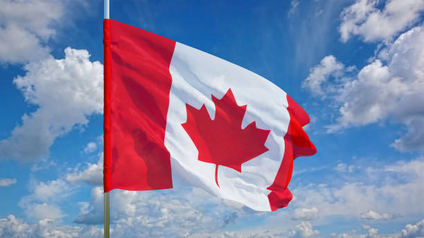 istock Flag of Canada against the sky. 3D rendering 666279892