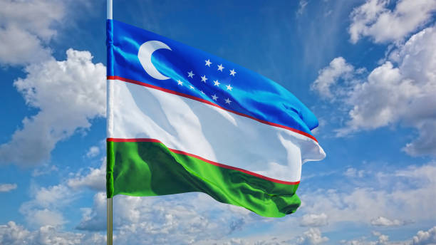 istock Flag of Uzbekistan against the sky. 3D rendering 666279908