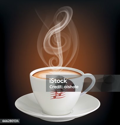 istock Cup of cappuccino with a steam in the form of a treble clef. Vector illustration 666280134