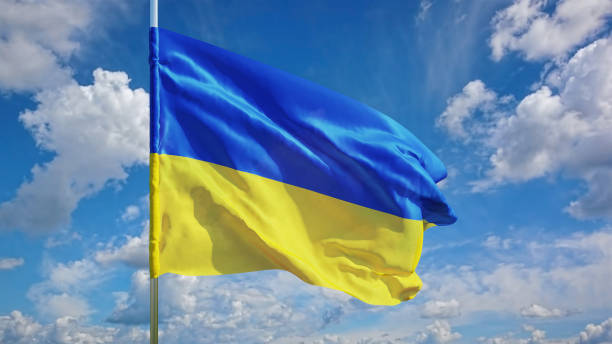 istock Flag of Ukraine against the sky. 3D rendering 666280160