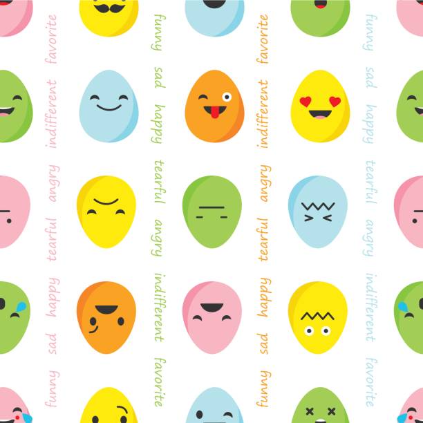 ilustrações, clipart, desenhos animados e ícones de plano de fundo sem emenda com as emoções de ovos. - kleenex yellow white pink