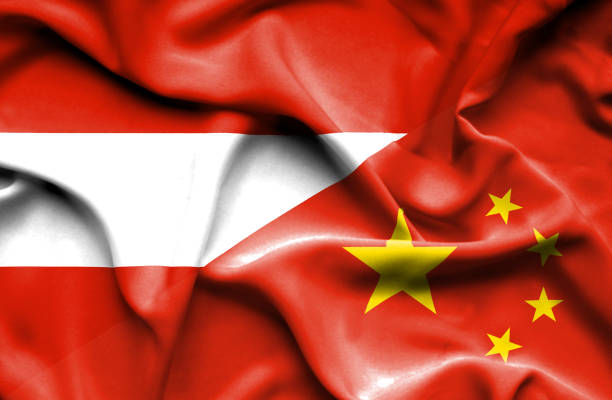 istock Waving flag of China and Austria 666301816